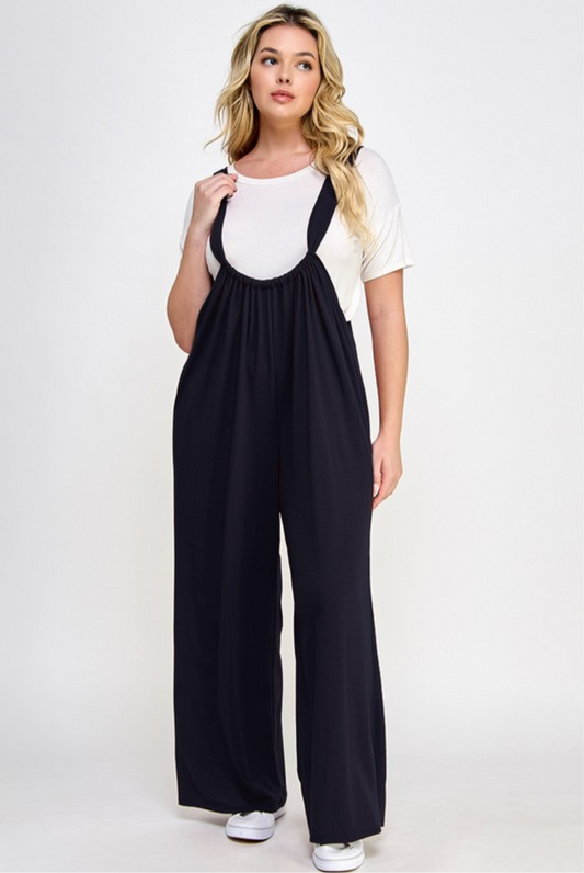French Terry wide leg overalls