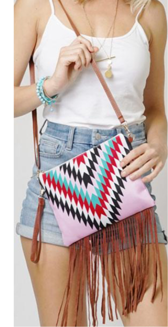 Western Aztec Fringe Crossbody Bag