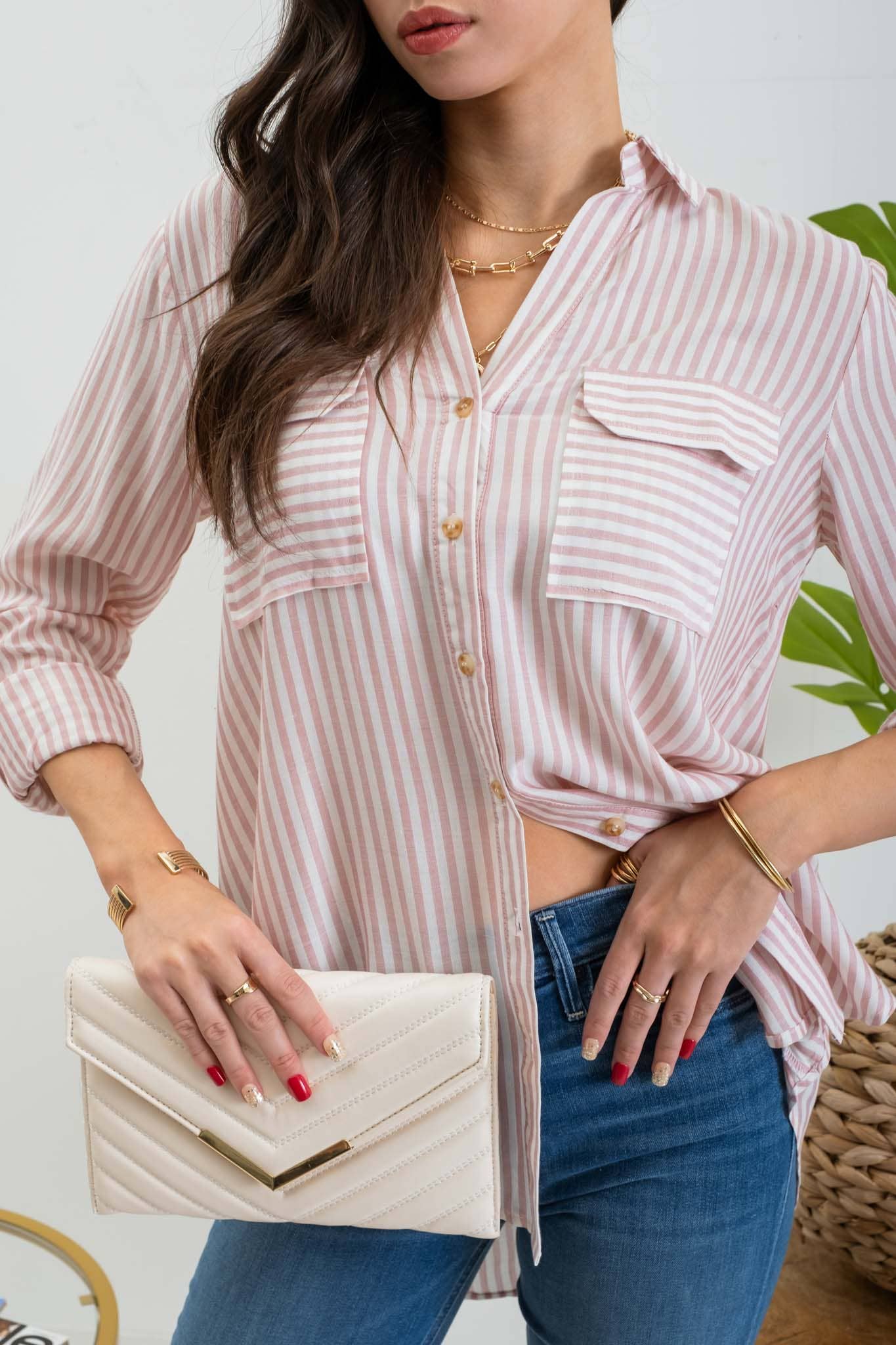 PLUS STRIPE COLLARED BUTTON DOWN