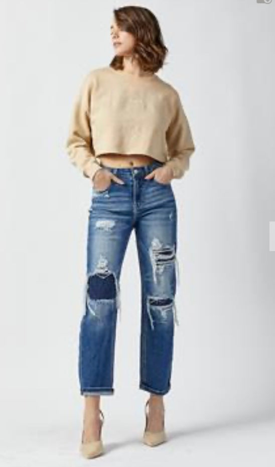 Risen Jean Distressed ankle fit distressed curvy