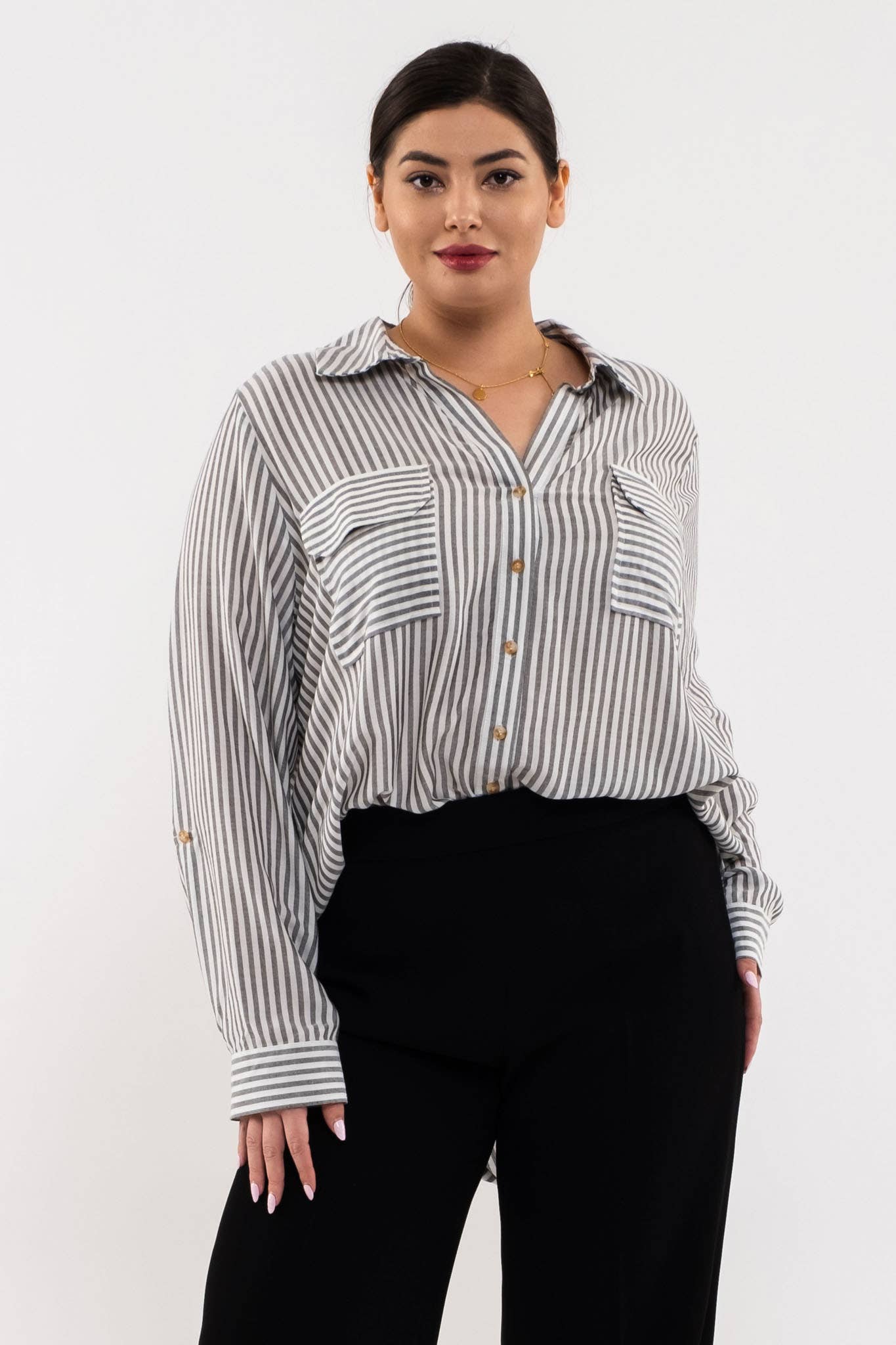 PLUS STRIPE COLLARED BUTTON DOWN