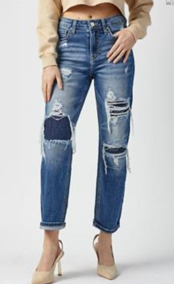 Risen Jean Distressed ankle fit distressed curvy