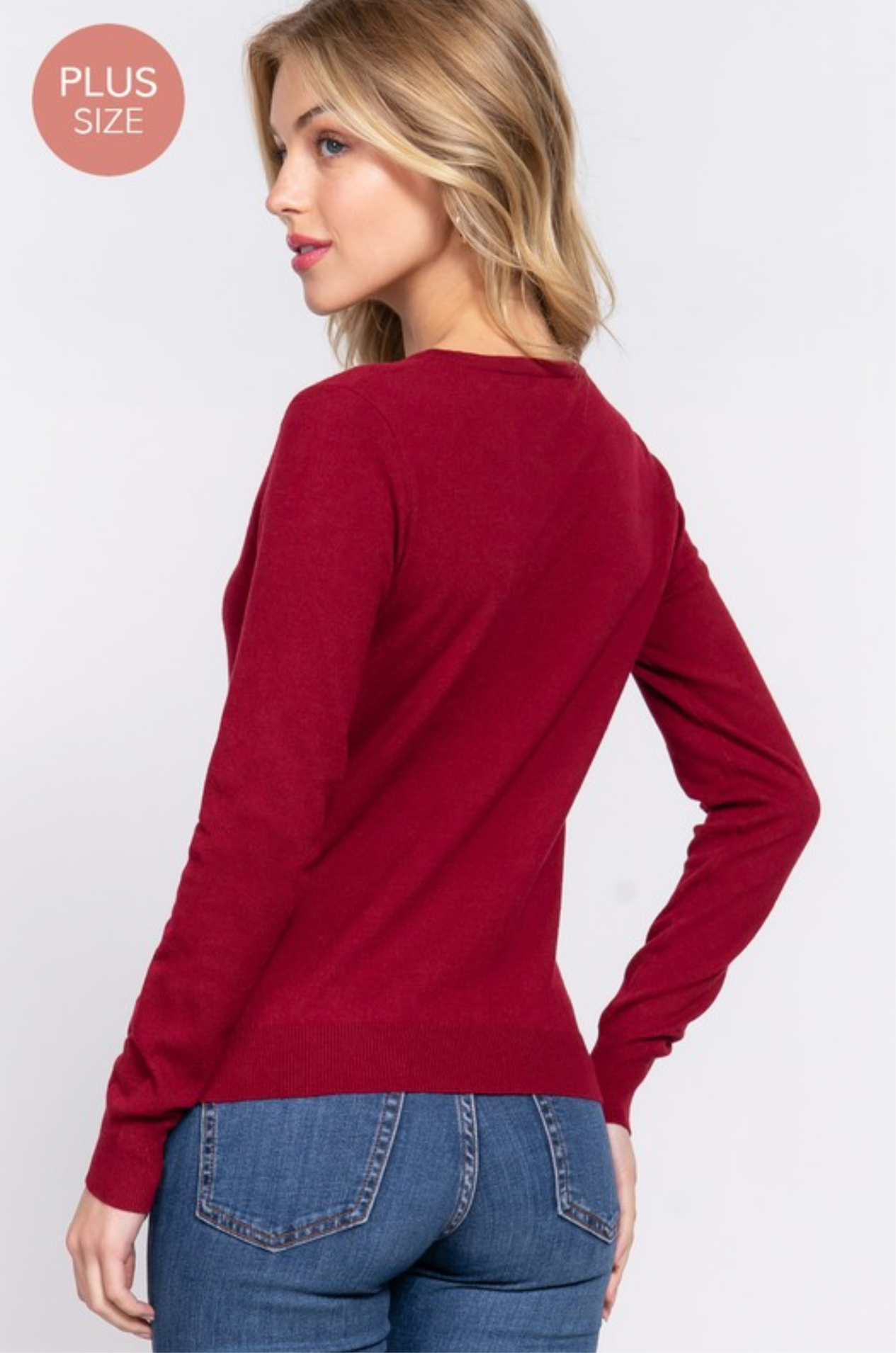 Curvy v-neck long sleeve sweater