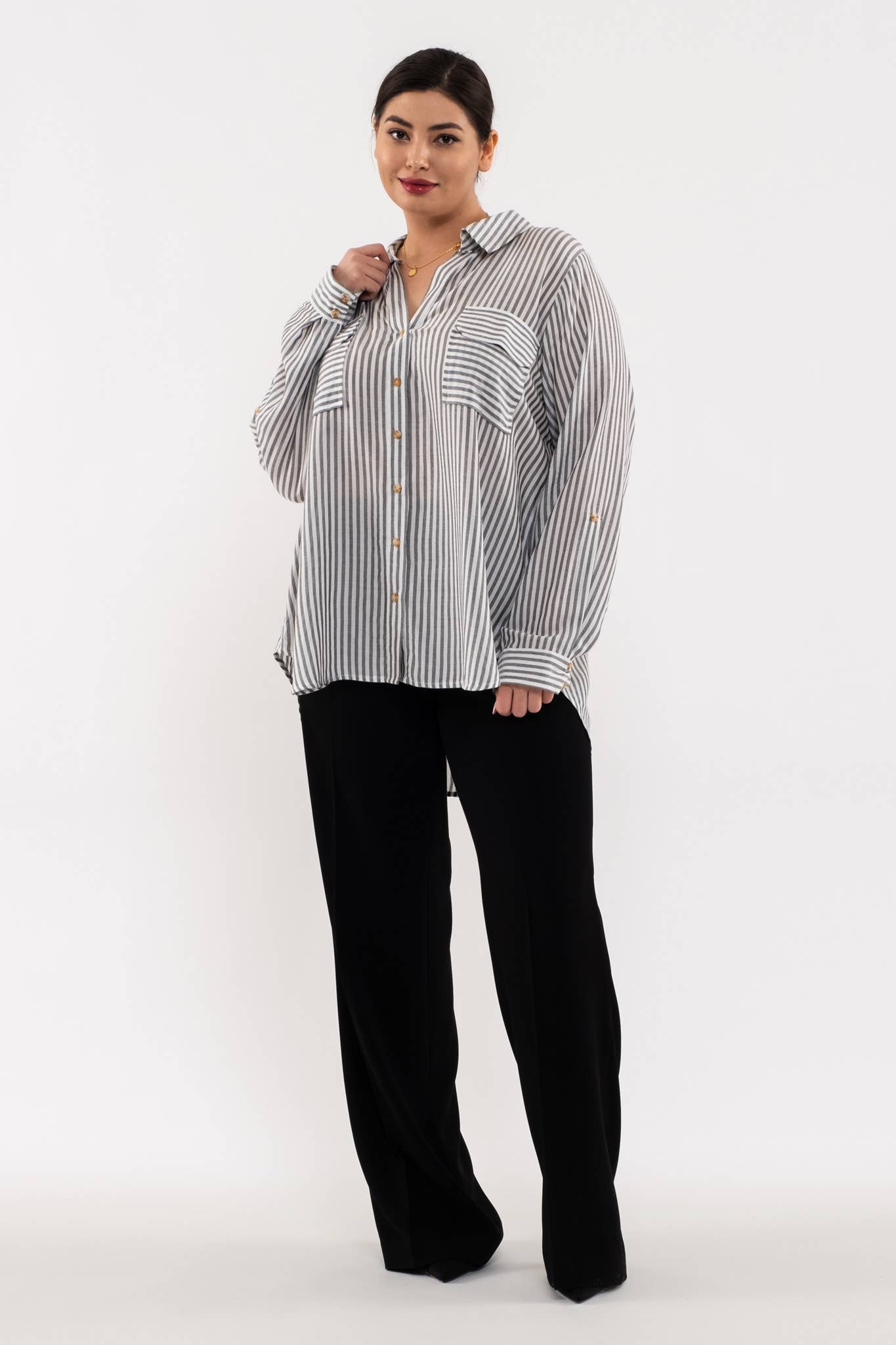 PLUS STRIPE COLLARED BUTTON DOWN