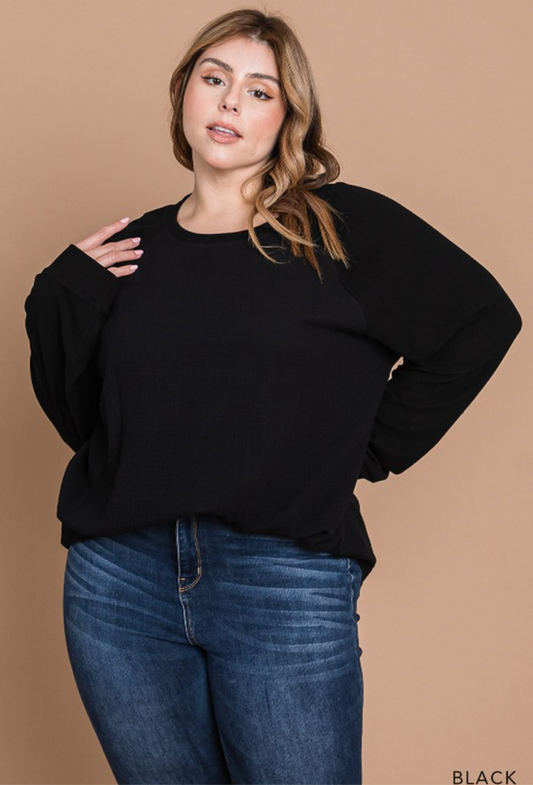 Cotton Gauze top black curvy