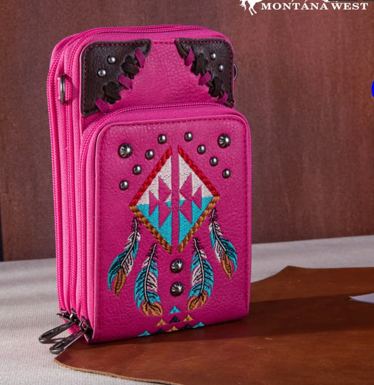 embroidered phone wallet brings Aztec vibes and on-the-go!