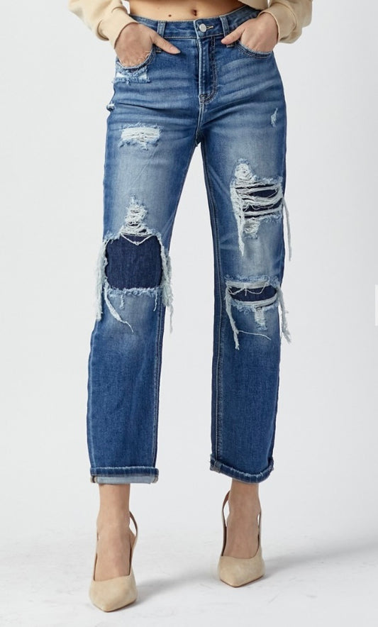 Risen Jean Distressed ankle fit distressed curvy