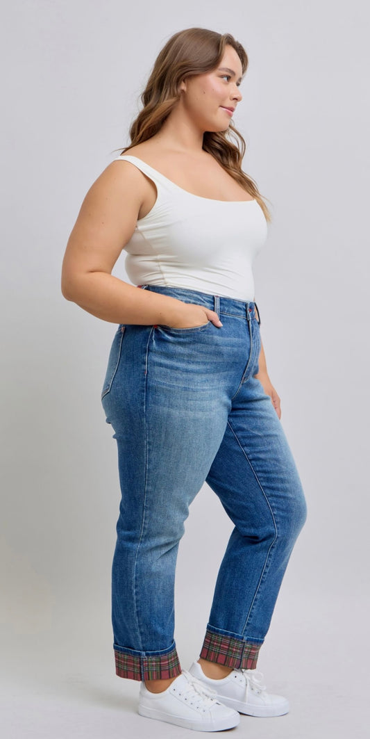 Judy Blue Jeans plaid cuffs