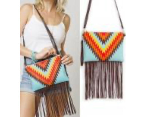 Western Aztec Fringe Crossbody Bag