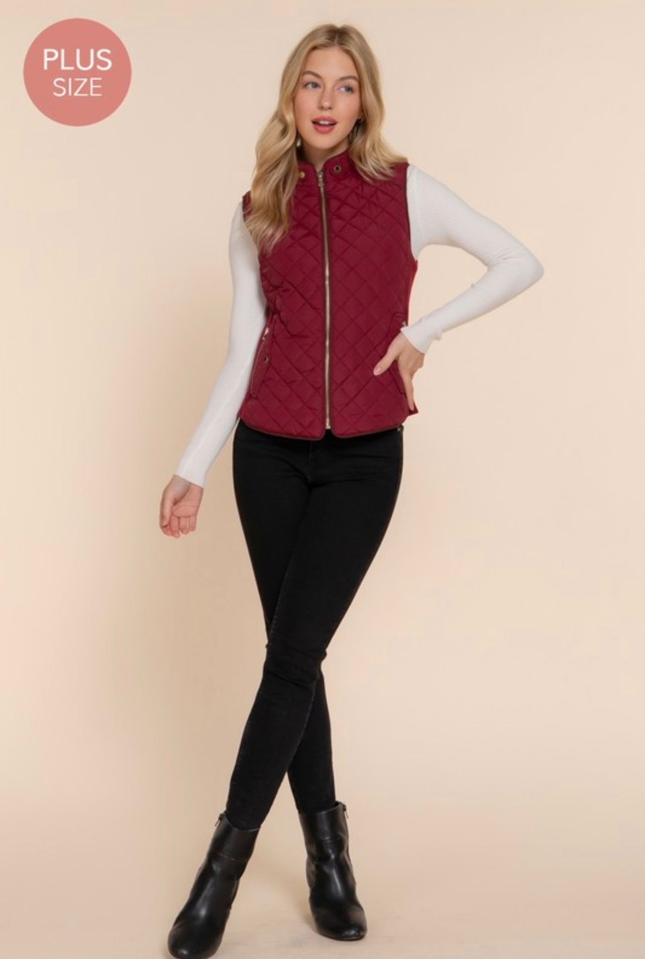 Quilted padded vest wine