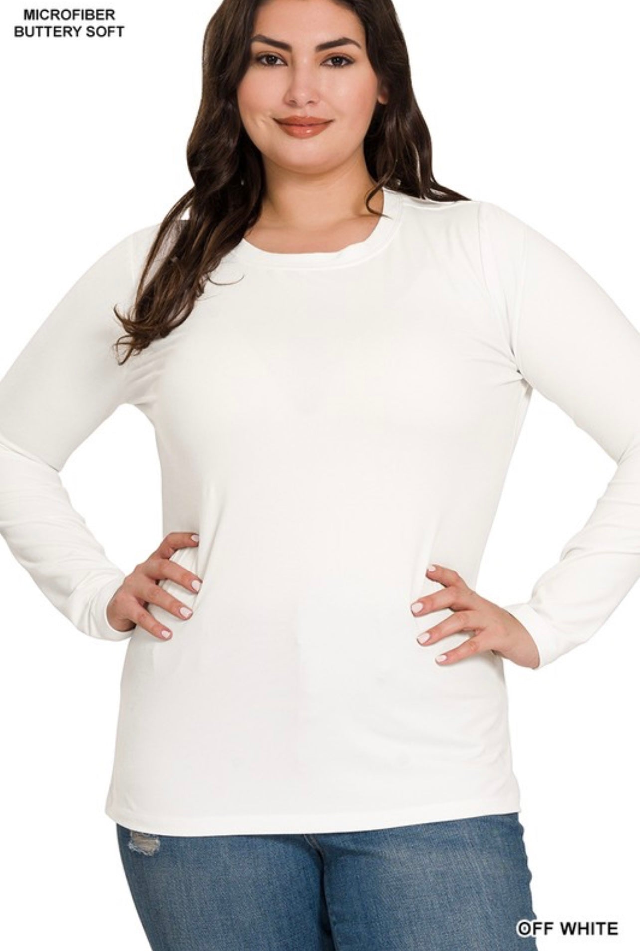 Long sleeve white curvy buttery soft