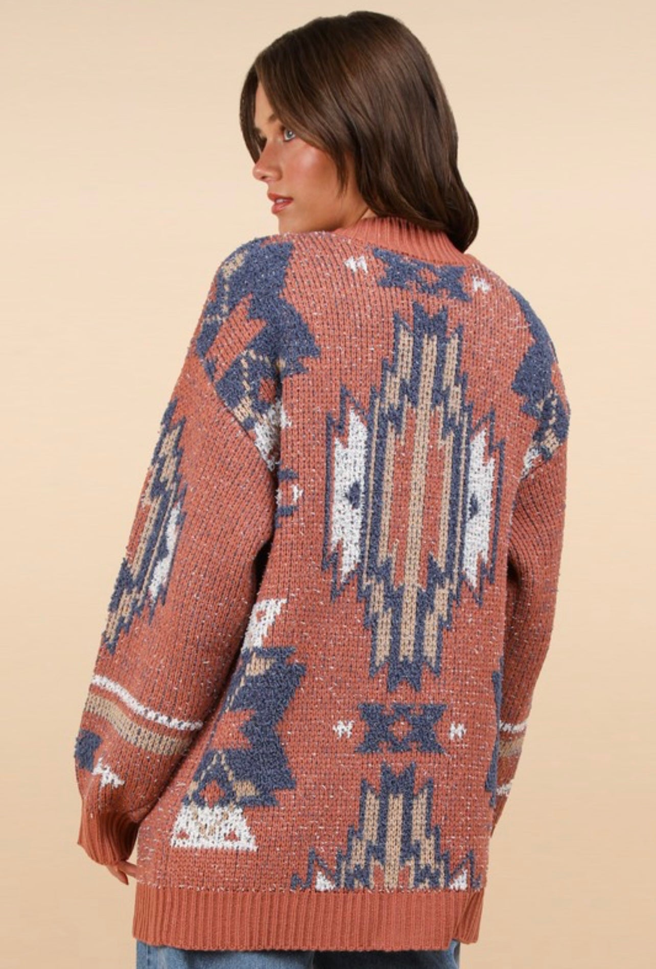 Curvy Aztec Print Cardigan