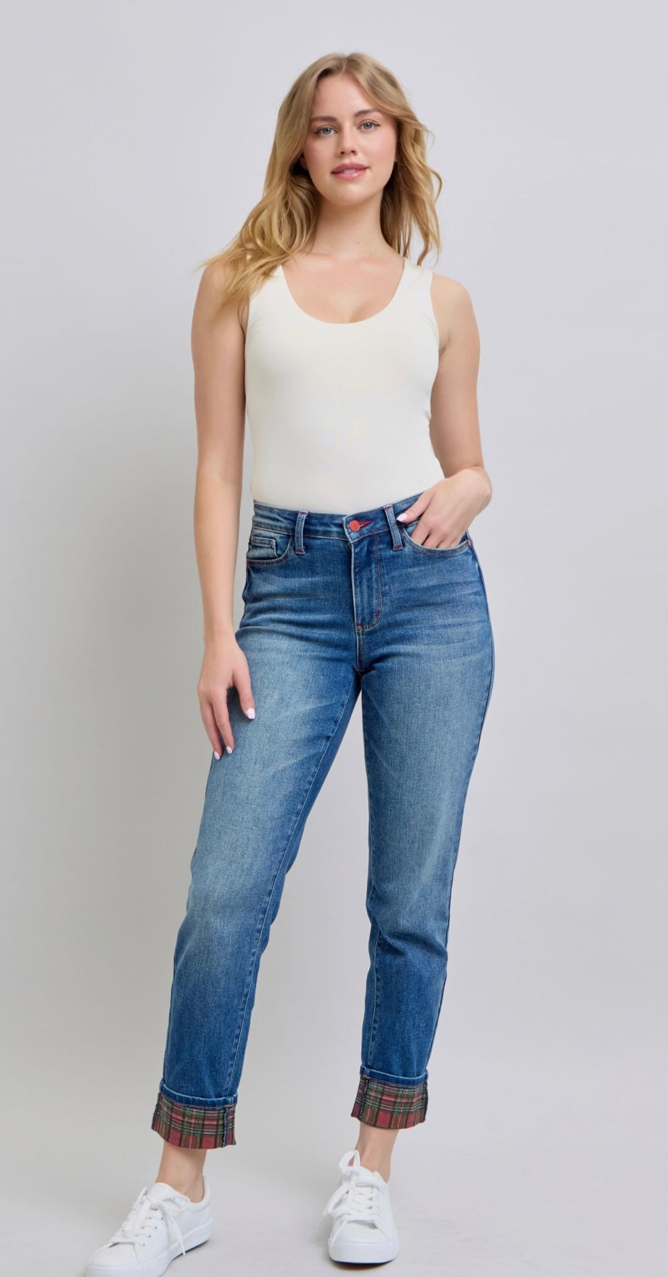 Judy Blue Jeans plaid cuffs
