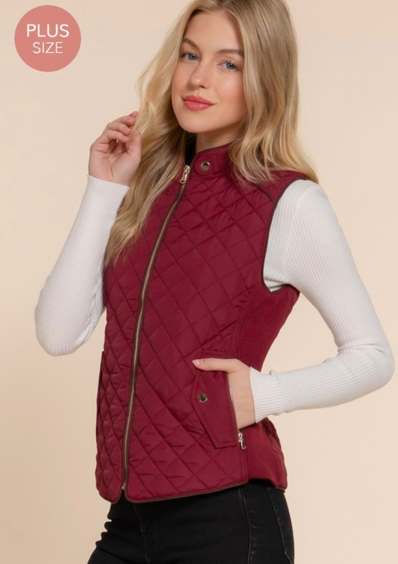 Quilted padded vest wine