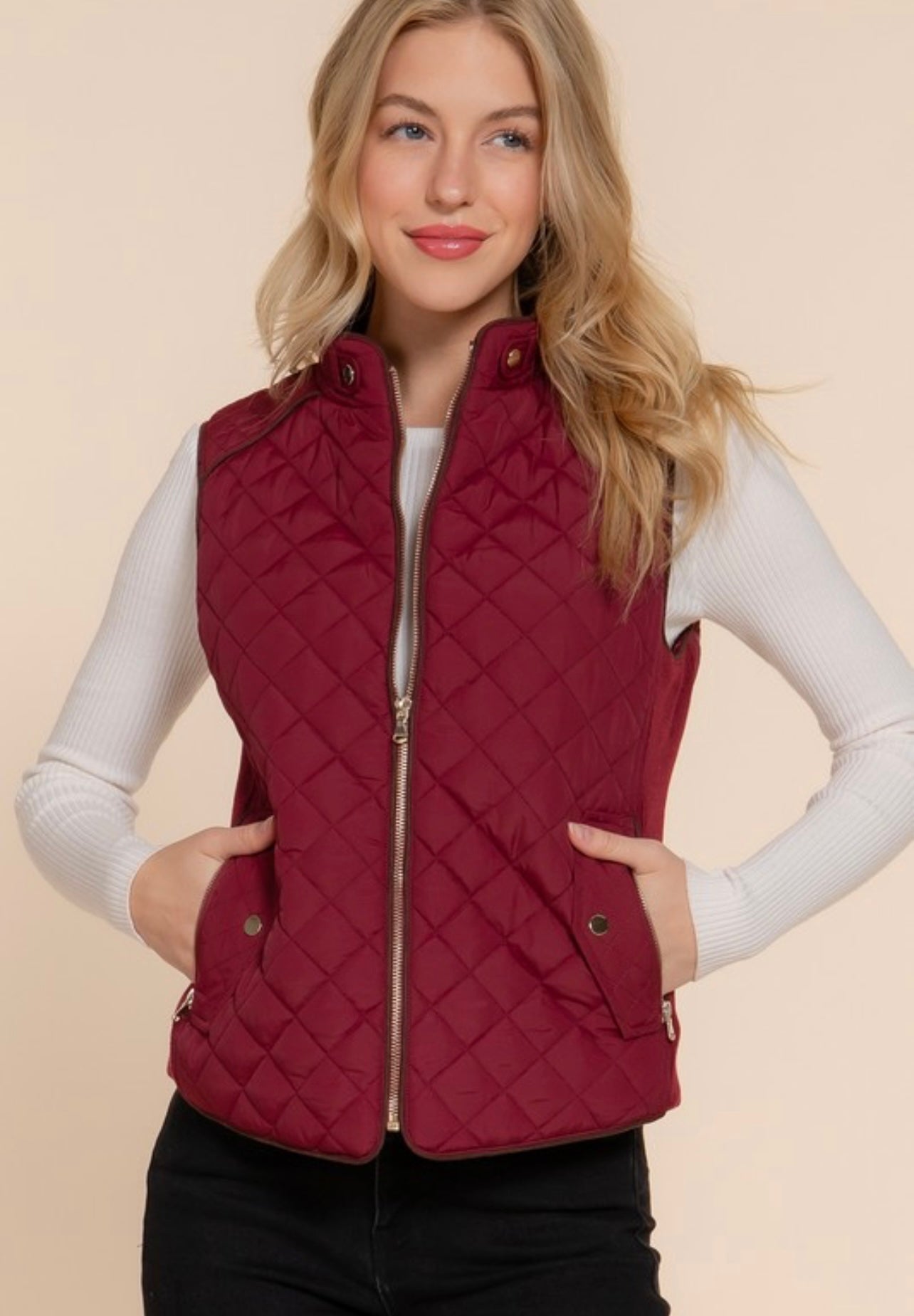 Quilted padded vest wine