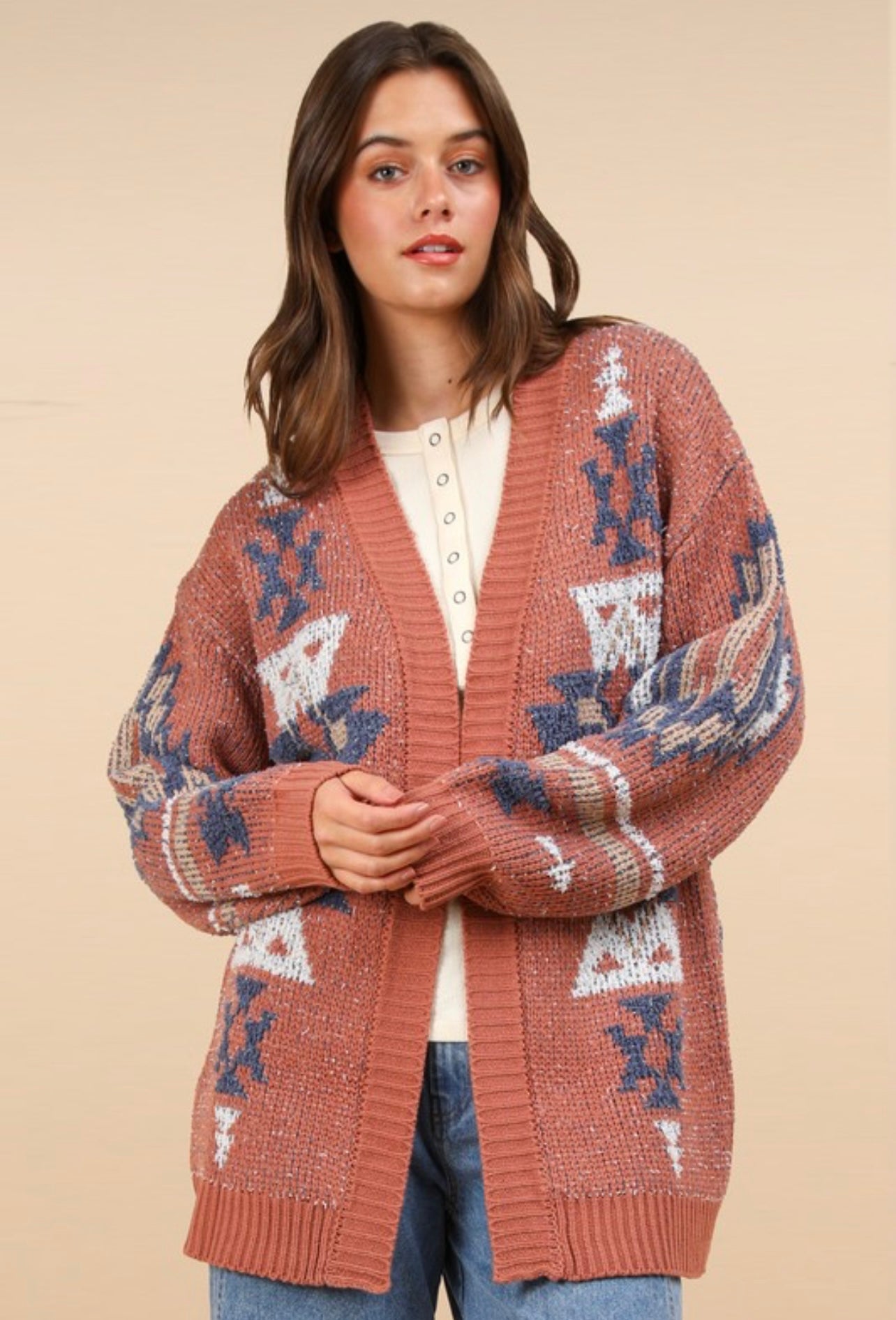 Curvy Aztec Print Cardigan