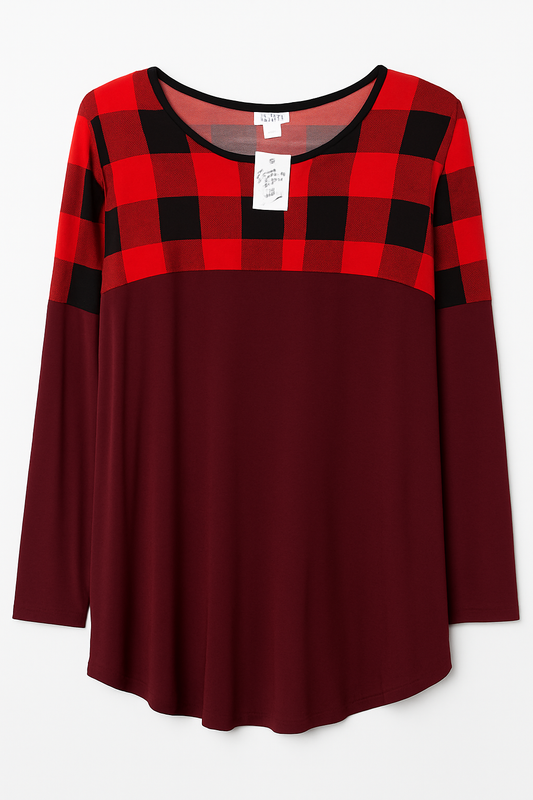 Plaid burgundy top