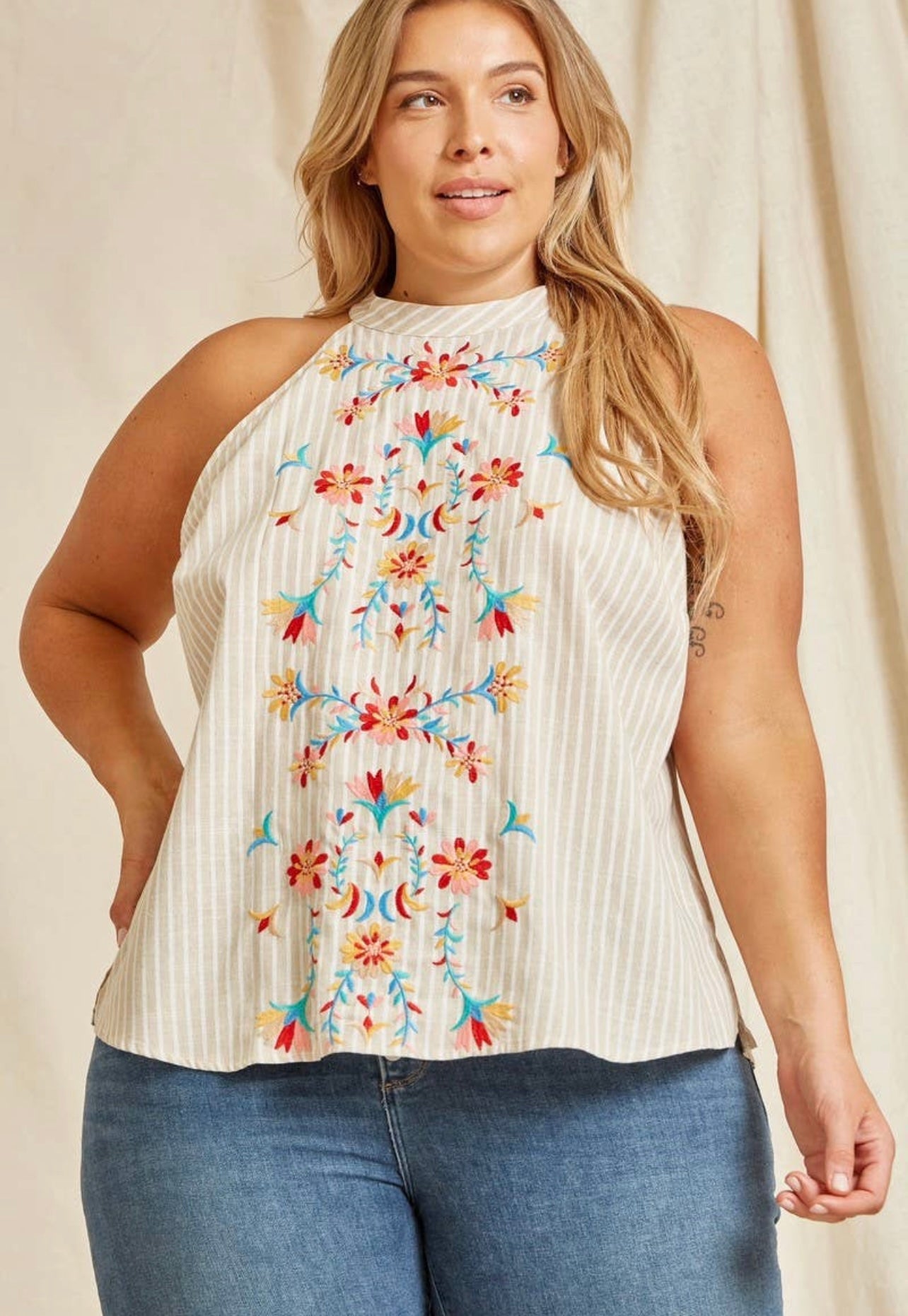 Embroidered halter top