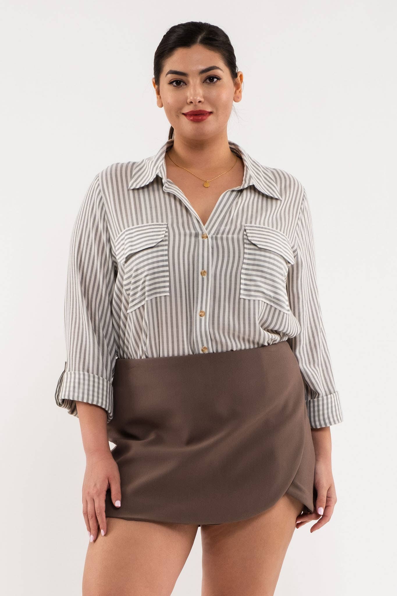 PLUS STRIPE COLLARED BUTTON DOWN