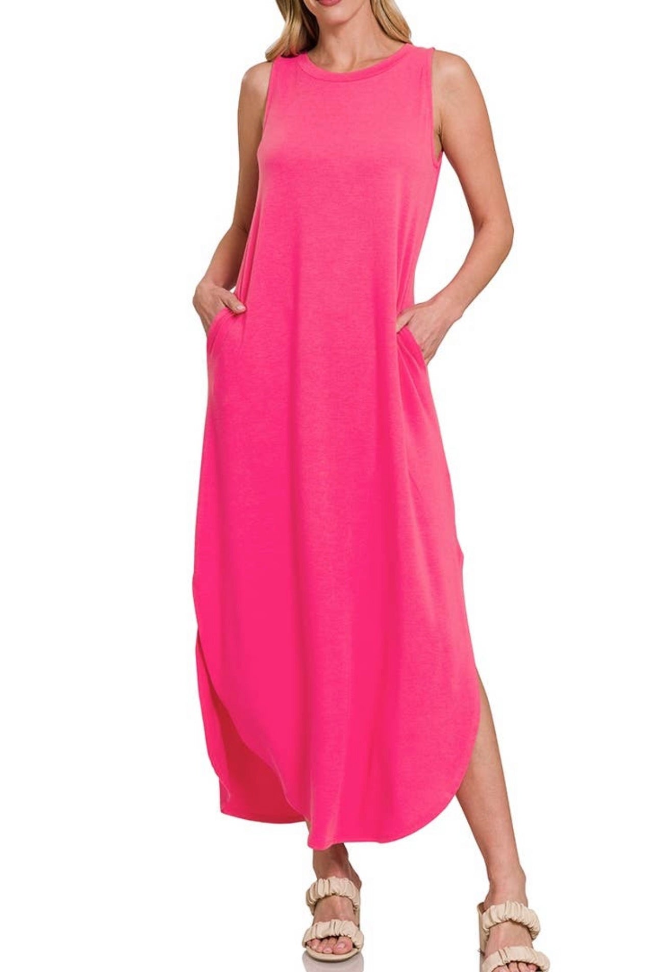 Sleeveless maxi dress side slit