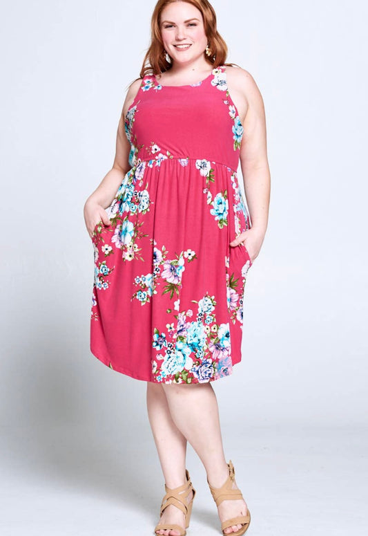 Pink floral high neck babydoll dress