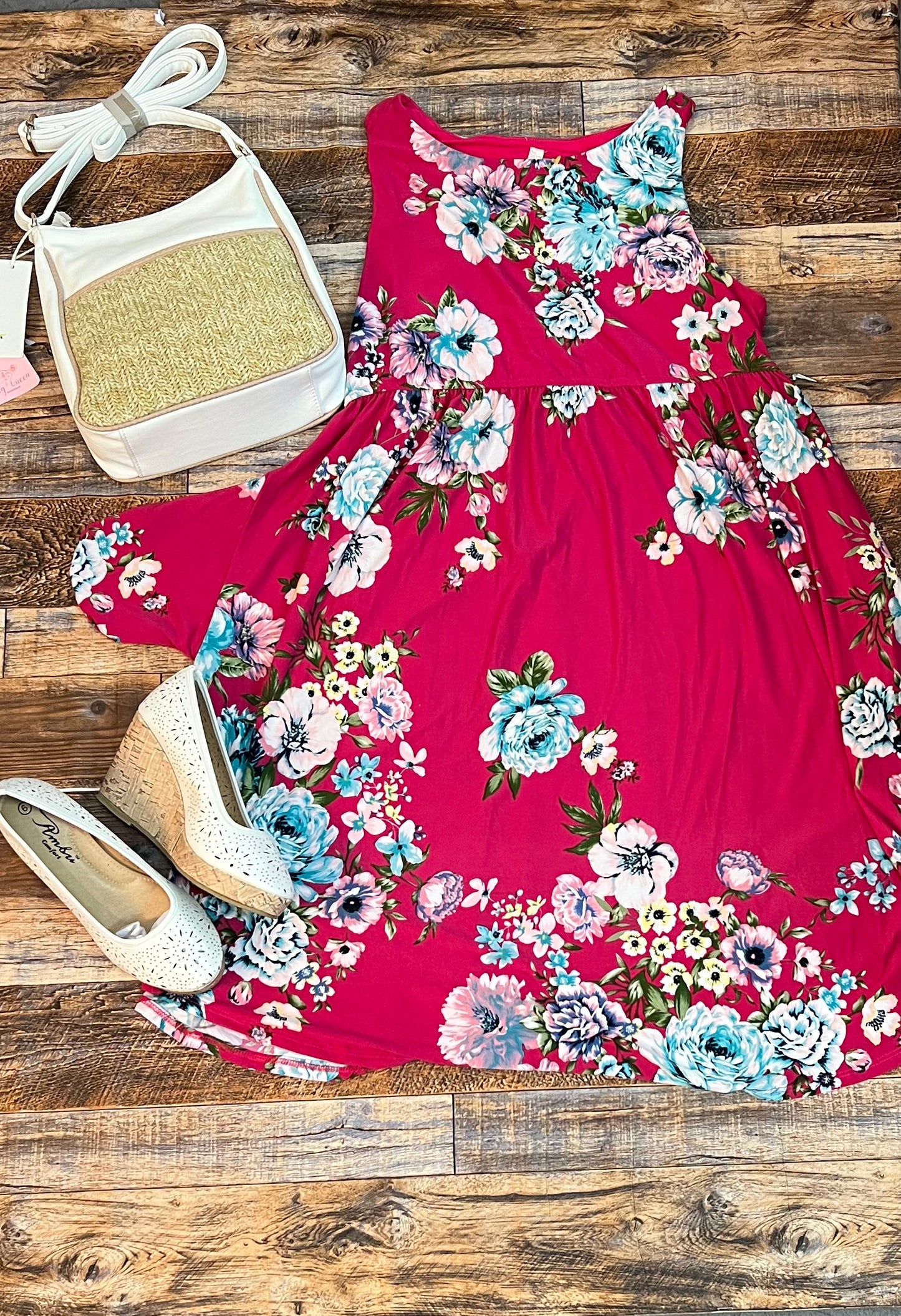 Pink floral high neck babydoll dress